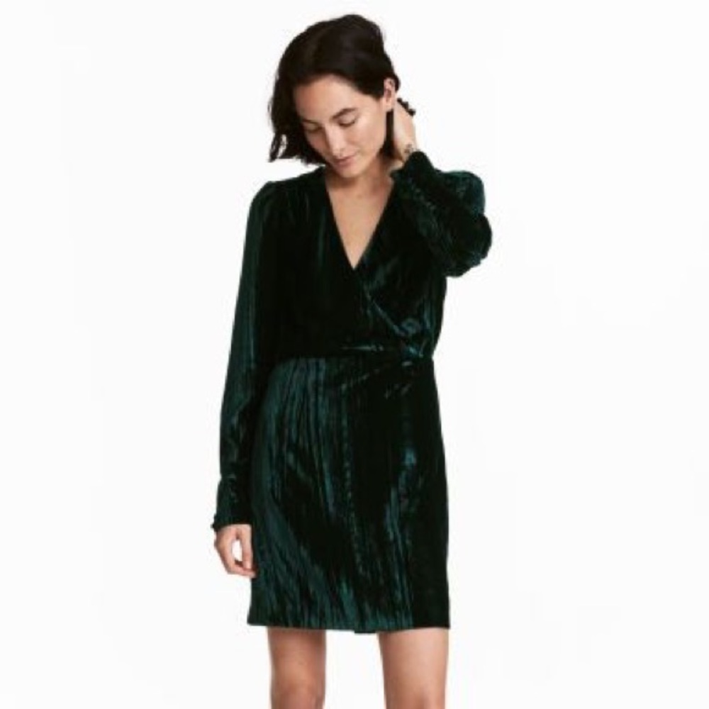 Faux wrap crushed velvet dress